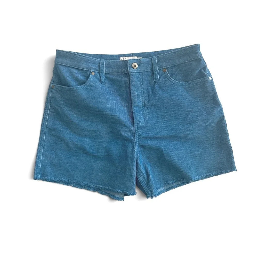 Carve Designs Oahu Teal Blue Corduroy Frayed Hem Shorts High Rise Size 10